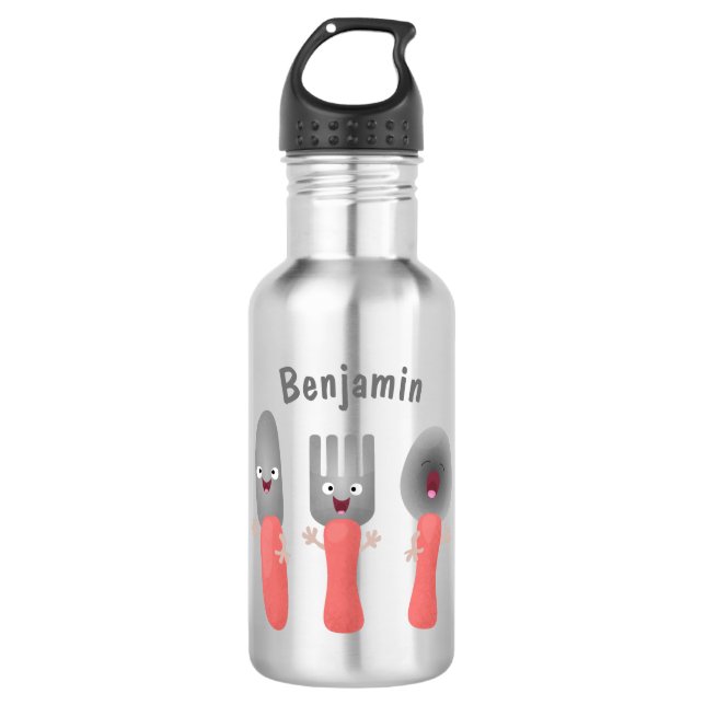 Cute knife fork and spoon cutlery cartoon 532 ml water bottle (Front)