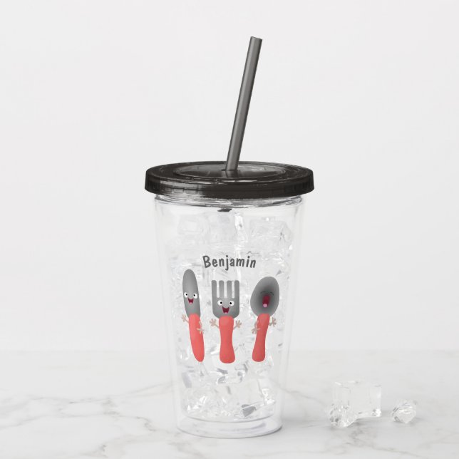 Cute knife fork and spoon cutlery cartoon acrylic tumbler (Back Ice)