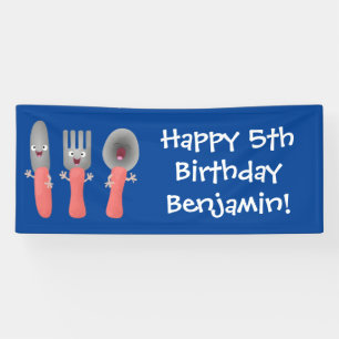 Cute knife fork and spoon cutlery cartoon banner