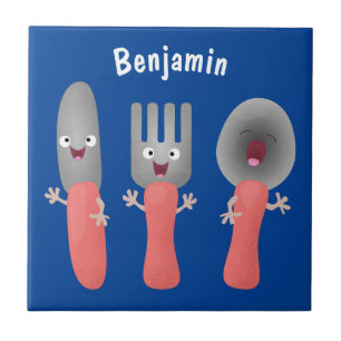 Cute knife fork and spoon cutlery cartoon ceramic tile