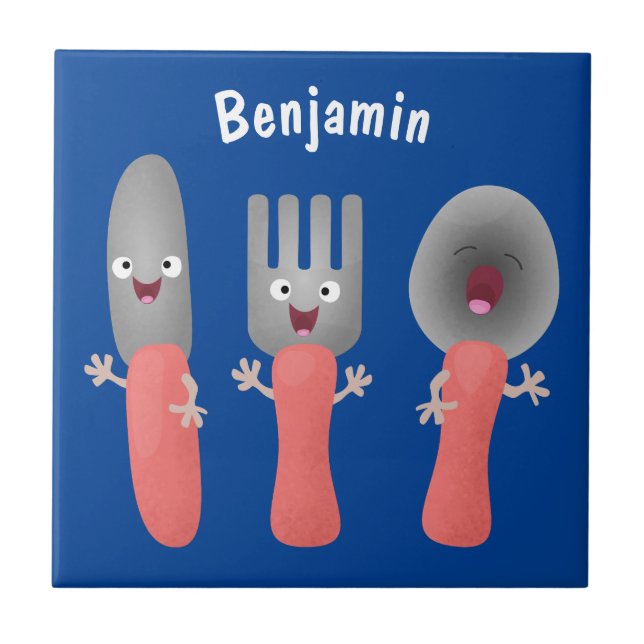Cute knife fork and spoon cutlery cartoon ceramic tile (Front)