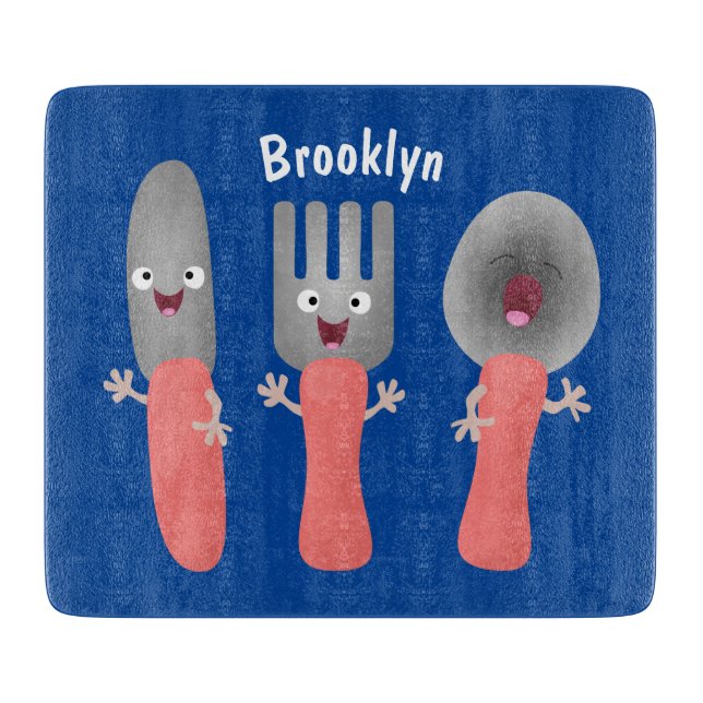 Cute knife fork and spoon cutlery cartoon  cutting board (Front)