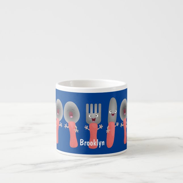 Cute knife fork and spoon cutlery cartoon espresso cup (Front)