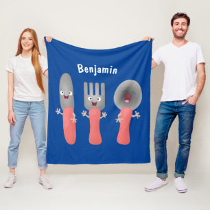 Cute knife fork and spoon cutlery cartoon fleece blanket