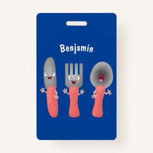 Cute knife fork and spoon cutlery cartoon ID badge