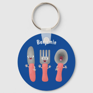 Cute knife fork and spoon cutlery cartoon key ring