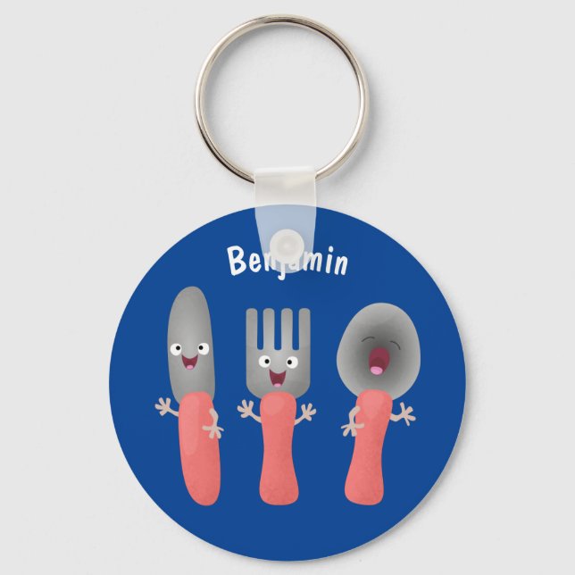 Cute knife fork and spoon cutlery cartoon key ring (Front)