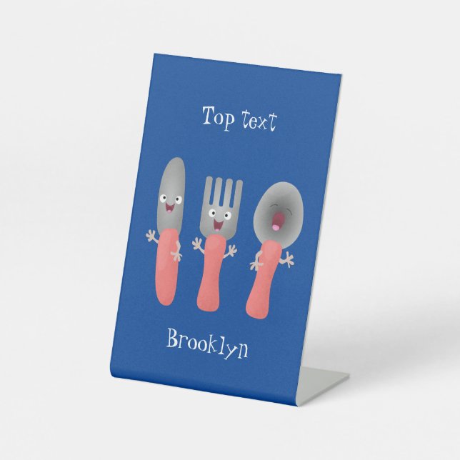 Cute knife fork and spoon cutlery cartoon pedestal sign (Front)