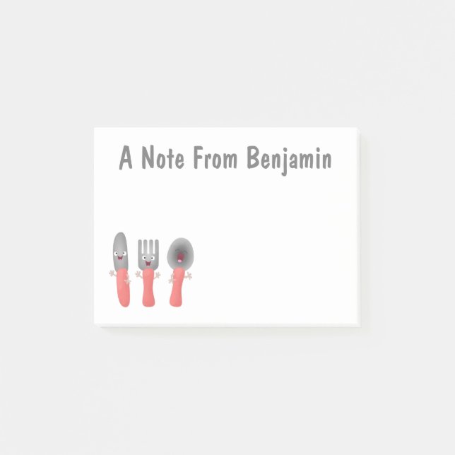 Cute knife fork and spoon cutlery cartoon post-it notes (Front)