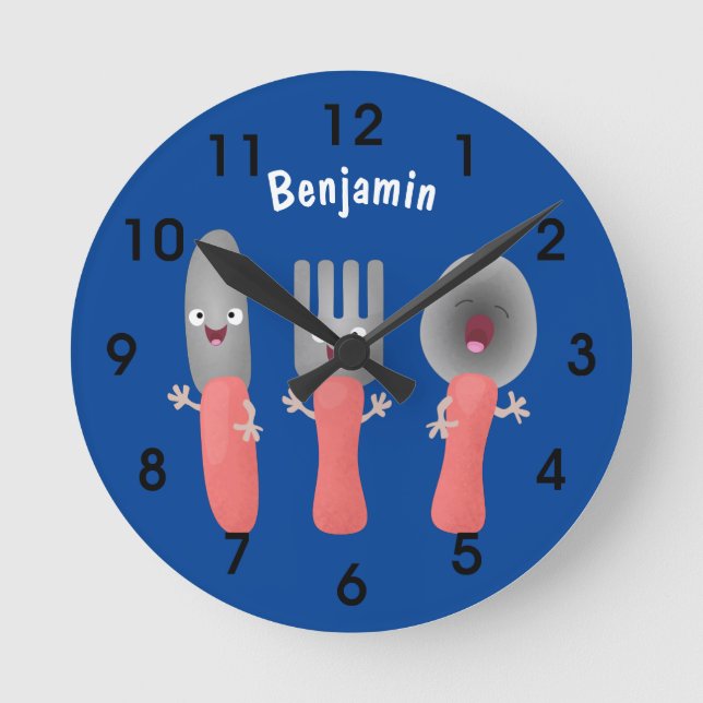 Cute knife fork and spoon cutlery cartoon round clock (Front)