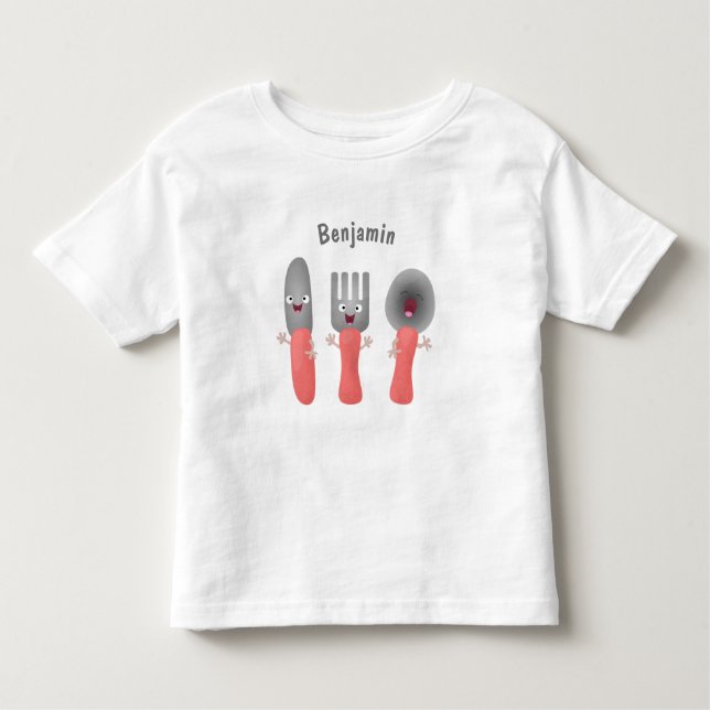 Cute knife fork and spoon cutlery cartoon toddler T-Shirt (Front)