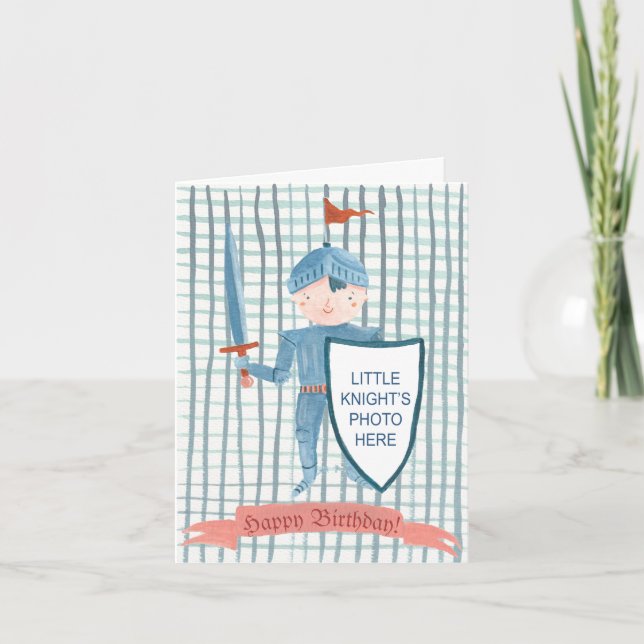 Cute knight boy birthday pesonalized greeting card (Front)