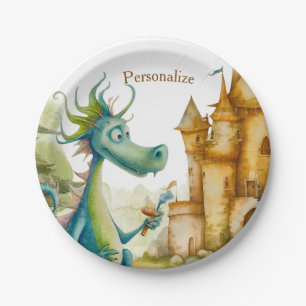 Cute Knight Dragon Castle Birthday Party Kids Paper Plate