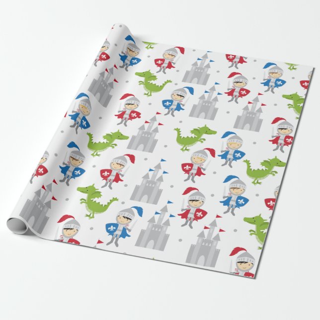 Cute Knights and Castles Wrapping Paper (Unrolled)