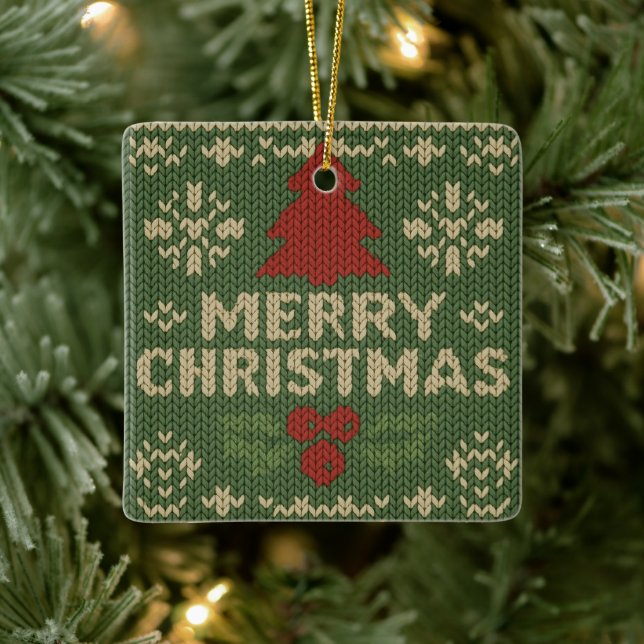 cute knit merry christmas ceramic ornament (Tree)