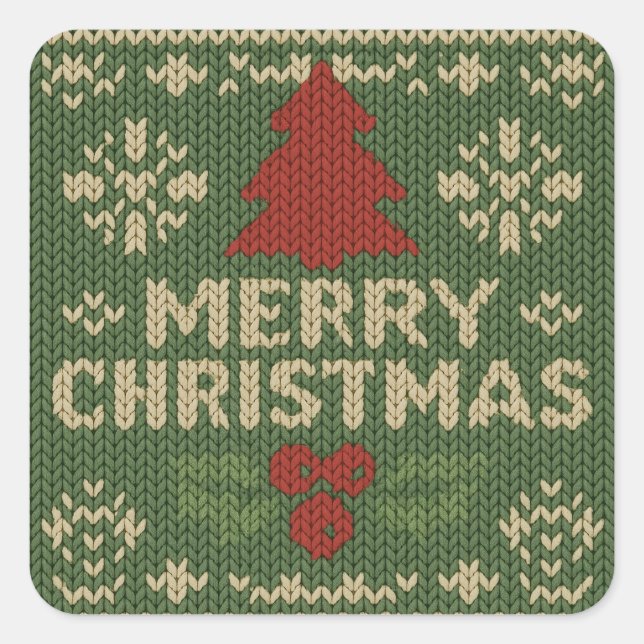 cute knit merry christmas square sticker (Front)