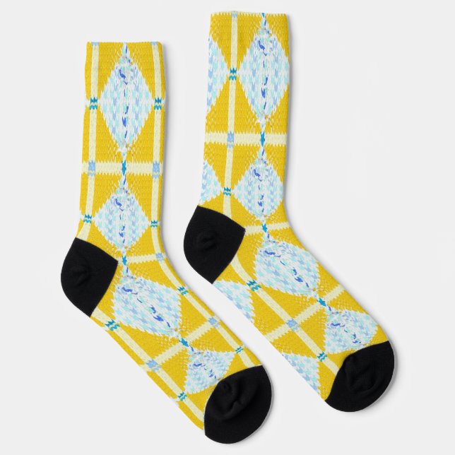 cute knit pattern printed socks (yellow) (Right)