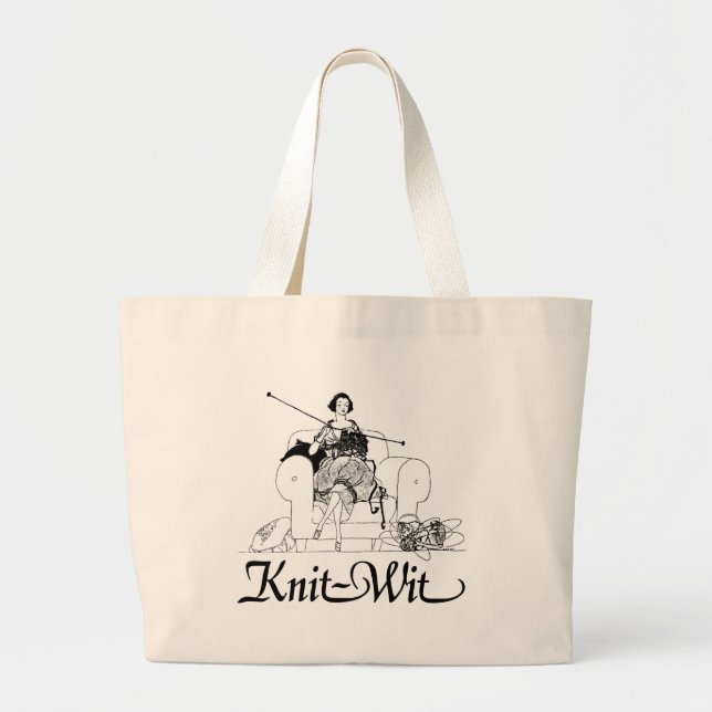 Cute Knit-Wit Knitting Humour Large Tote Bag (Front)