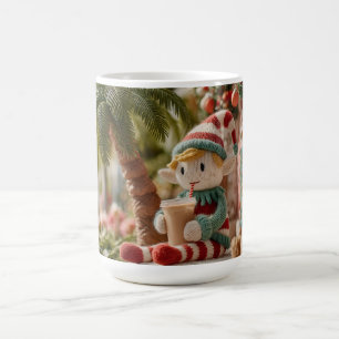 Cute Knitted Christmas Elf Drinking Iced Coffee Mug