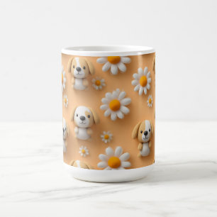 Cute Knitted Puppy and Daisy Seamless Pattern Coffee Mug