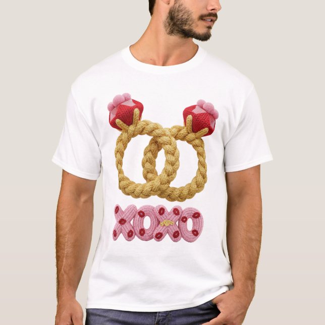 Cute knitted wedding rings and XOXO hugs design on T-Shirt (Front)