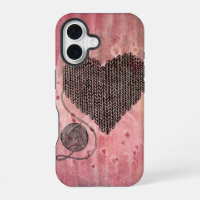 Cute Knitted Yarn Heart Watercolor iPhone 16 Case