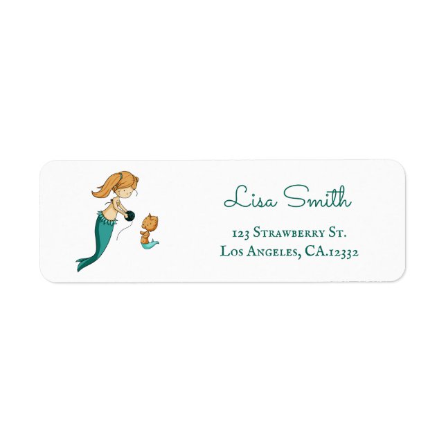 Cute Knitter Mermaid Cat Return Address Label (Front)