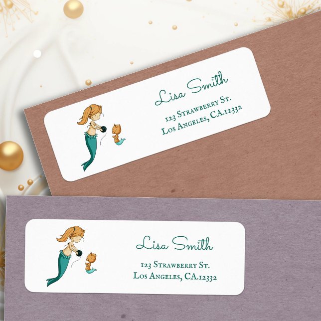 Cute Knitter Mermaid Cat Return Address Label (Cute Knitter Mermaid Cat Return Address Label by Kinda Cute by Patricia Alvarez)