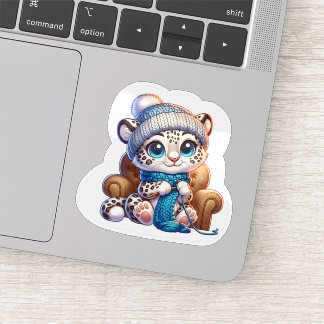 Cute Knitting Anime Kawaii Snow Leopard Stickers