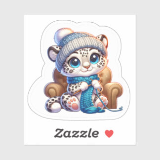 Cute Knitting Anime Kawaii Snow Leopard Stickers
