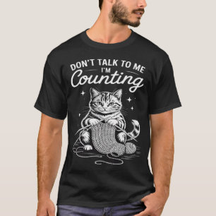 Cute Knitting Cat Crochet Counting Folk Art Style T-Shirt