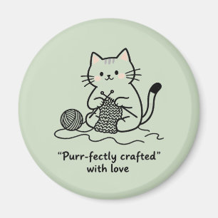 Cute Knitting Kitty Pastel Green Graphic Design Magnet