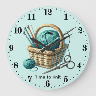 Cute knitting lovers customisable large clock