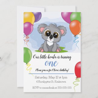 Cute Koala 1st Birthday Invitation