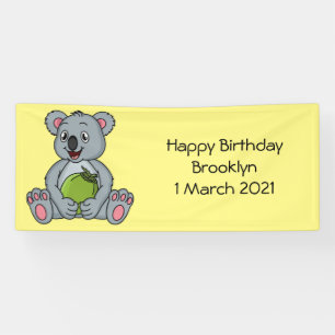 Cute koala and coconut cartoon illustration banner
