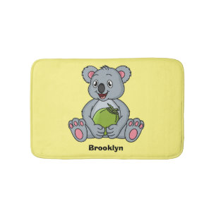 Cute koala and coconut cartoon illustration bath mat