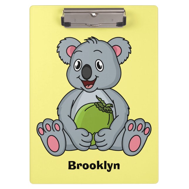 Cute koala and coconut cartoon illustration  clipboard (Front)