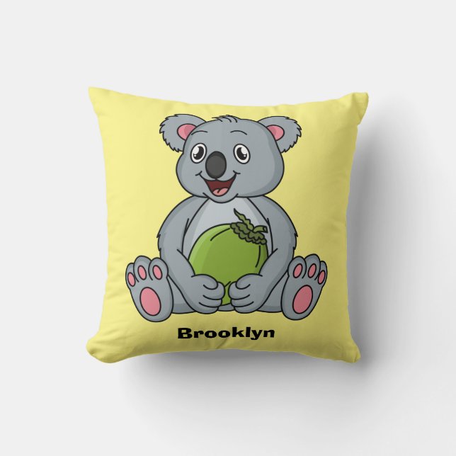 Cute koala and coconut cartoon illustration  cushion (Front)