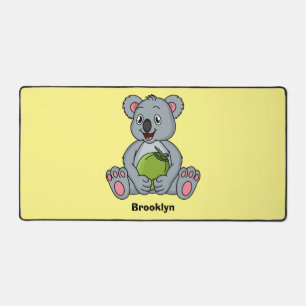 Cute koala and coconut cartoon illustration desk mat