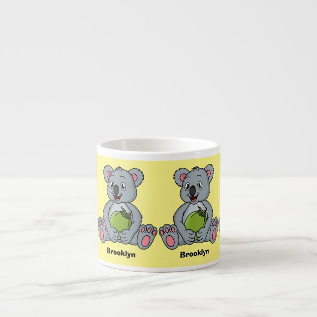 Cute koala and coconut cartoon illustration espresso cup (Front)