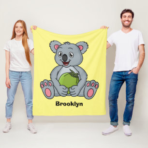 Cute koala and coconut cartoon illustration fleece blanket