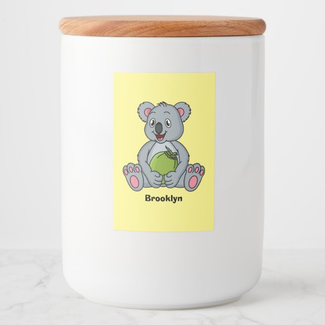Cute koala and coconut cartoon illustration food label (Front)