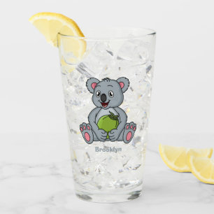 Cute koala and coconut cartoon illustration glass