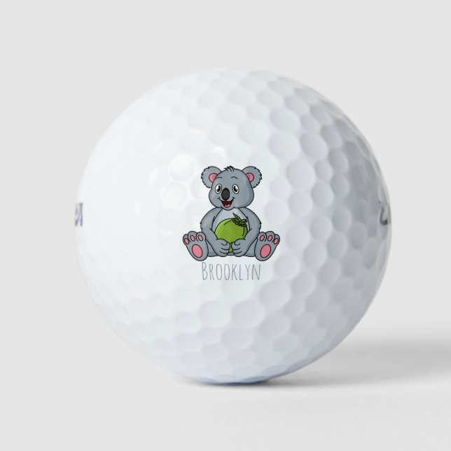 Cute koala and coconut cartoon illustration golf balls (Front)
