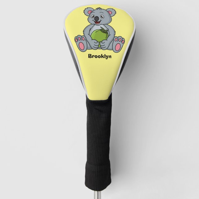 Cute koala and coconut cartoon illustration golf head cover (Front)