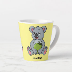 Cute koala and coconut cartoon illustration  latte mug
