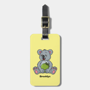Cute koala and coconut cartoon illustration luggage tag