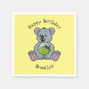 Cute koala and coconut cartoon illustration napkin