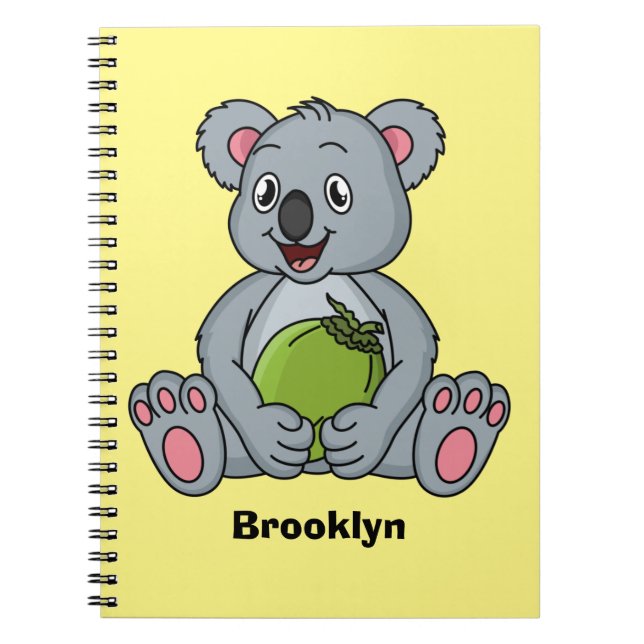 Cute koala and coconut cartoon illustration notebook (Front)