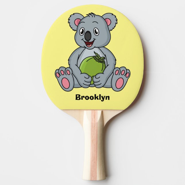 Cute koala and coconut cartoon illustration ping pong paddle (Front)